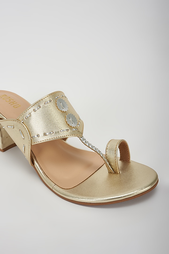Gold & Silver Vegan Leather Kolhapuri Wedges by Rosho at Pernia's Pop Up Shop