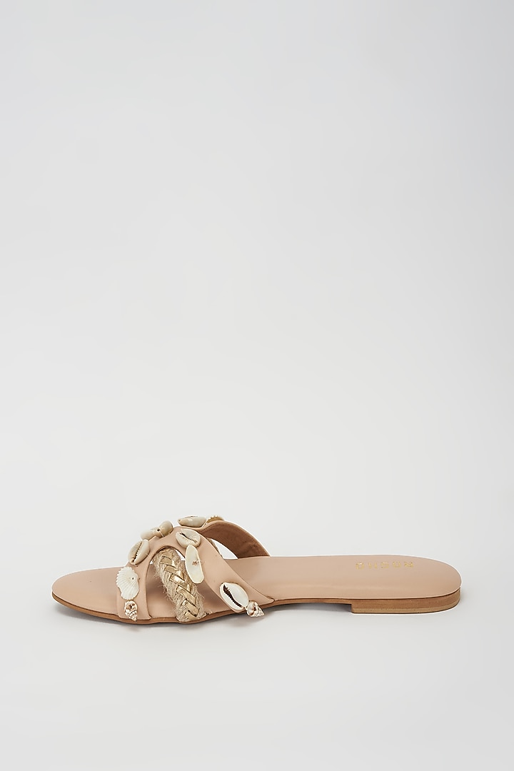 Nude Vegan Leather Beaded Flats by Rosho at Pernia's Pop Up Shop