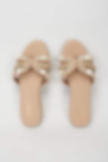Nude Vegan Leather Beaded Flats by Rosho