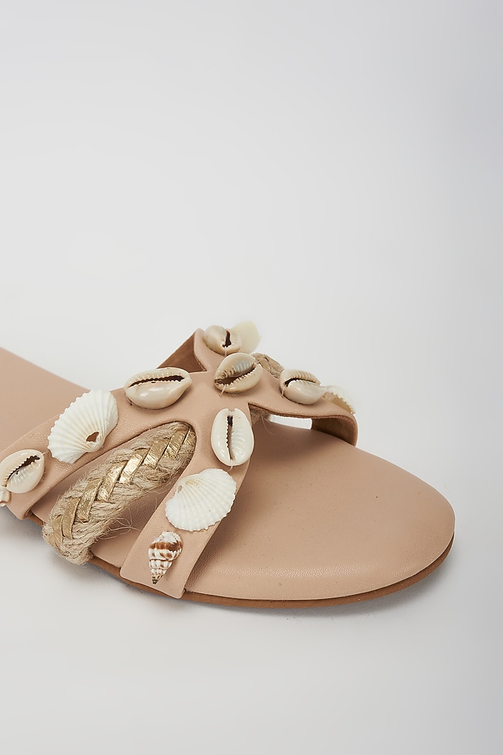 Nude Vegan Leather Beaded Flats by Rosho at Pernia's Pop Up Shop
