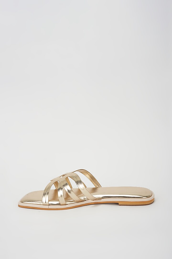 Light Gold Vegan Leather Laser Cut Flats by Rosho at Pernia's Pop Up Shop