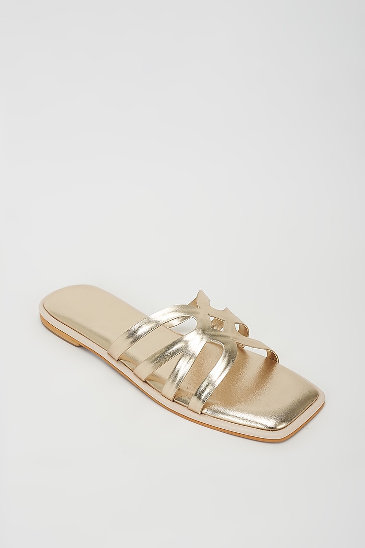 Light Gold Vegan Leather Laser Cut Flats by Rosho at Pernia's Pop Up Shop