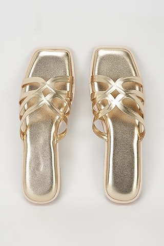 Light Gold Vegan Leather Laser Cut Flats by Rosho
