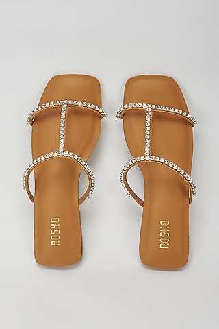 Silver & Tan Vegan Leather Diamond Embellished Flats by Rosho