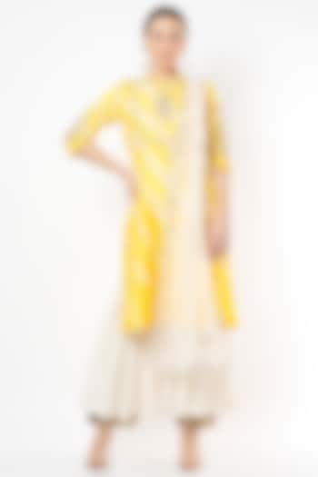 Bright Yellow Cotton Crushed Sharara Set by Rosette