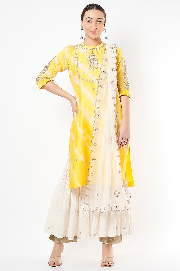 Bright Yellow Cotton Crushed Sharara Set by Rosette
