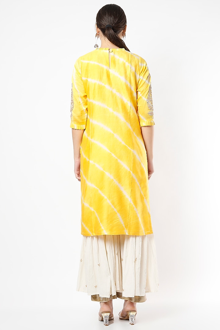 Bright Yellow Cotton Crushed Wedding Sharara Set by Rosette at Pernia's Pop Up Shop