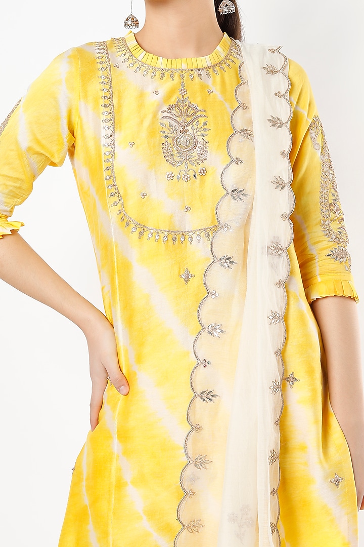 Bright Yellow Cotton Crushed Wedding Sharara Set by Rosette at Pernia's Pop Up Shop