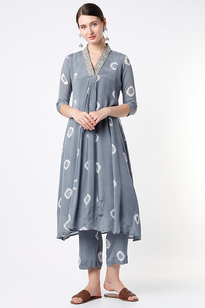 Grey Embroidered Tunic Set by Rosette