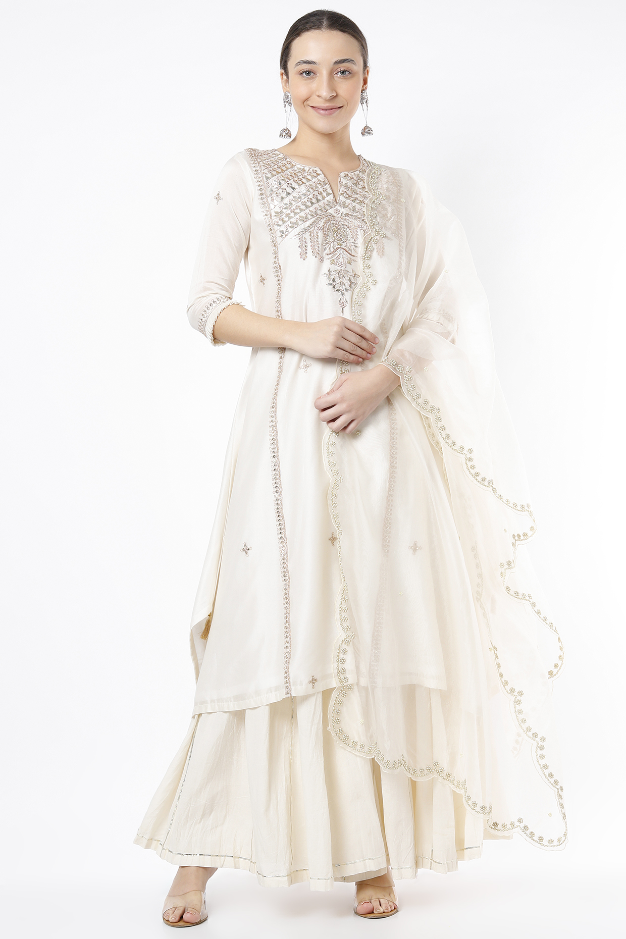 Ivory Chanderi Sharara Set by Rosette