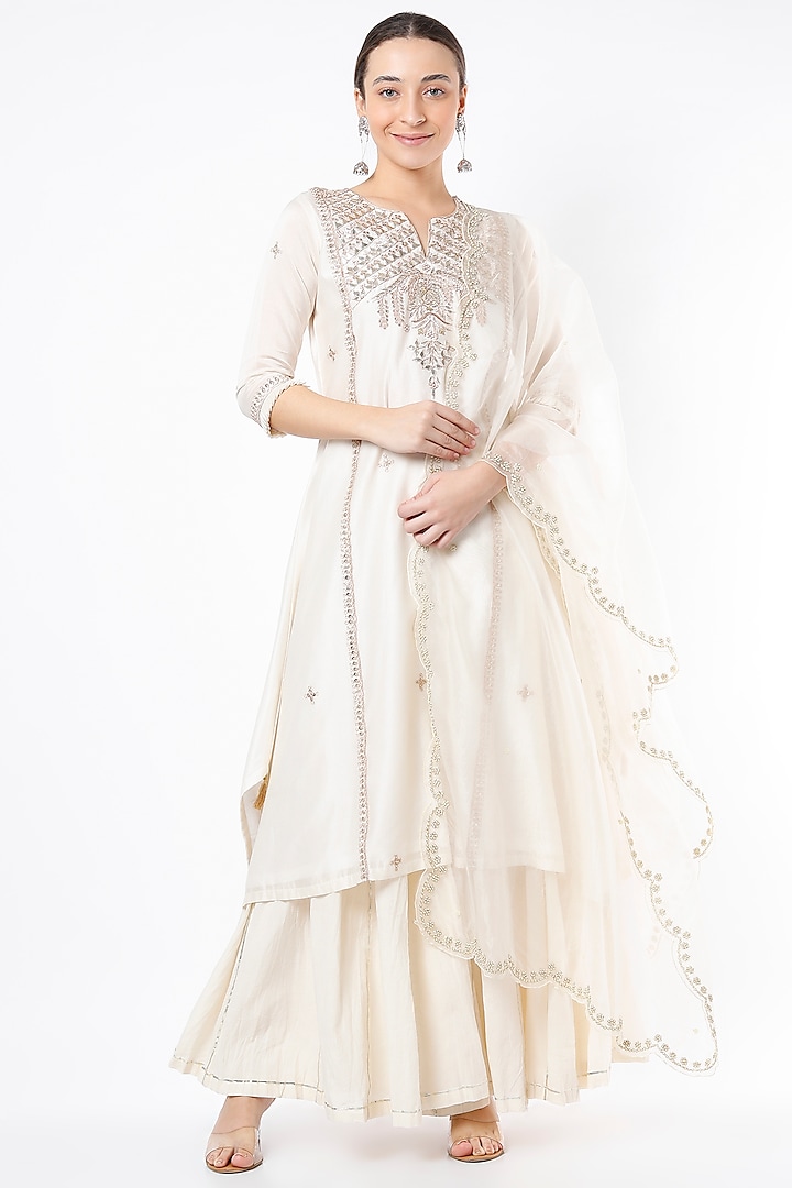 Ivory Chanderi Wedding Sharara Set by Rosette at Pernia's Pop Up Shop