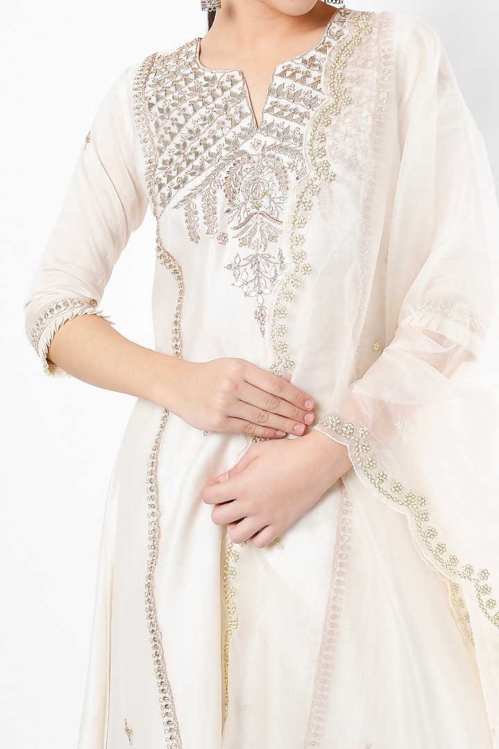 Ivory Chanderi Wedding Sharara Set by Rosette at Pernia's Pop Up Shop