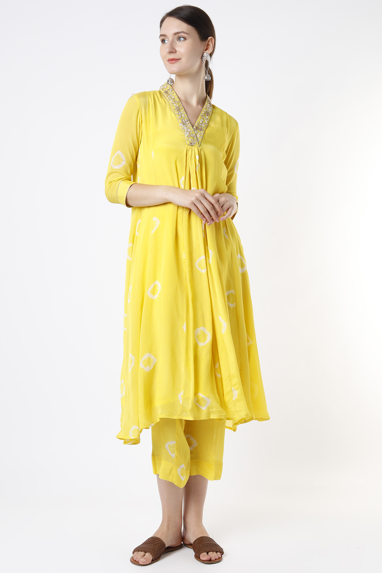 Bright Yellow Embroidered Tunic Set by Rosette