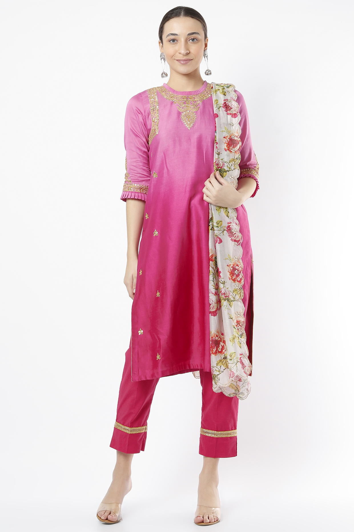 Candy Pink Embroidered Kurta Set by Rosette at Pernia's Pop Up Shop