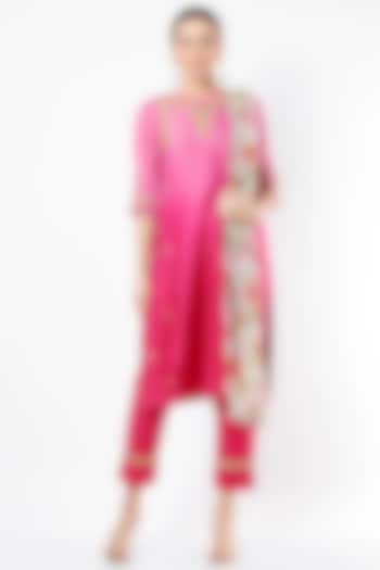 Candy Pink Embroidered Kurta Set by Rosette