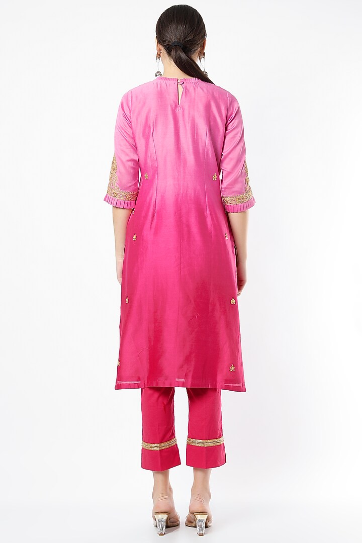 Candy Pink Embroidered Kurta Set by Rosette at Pernia's Pop Up Shop