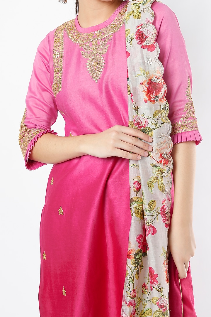 Candy Pink Embroidered Kurta Set by Rosette at Pernia's Pop Up Shop