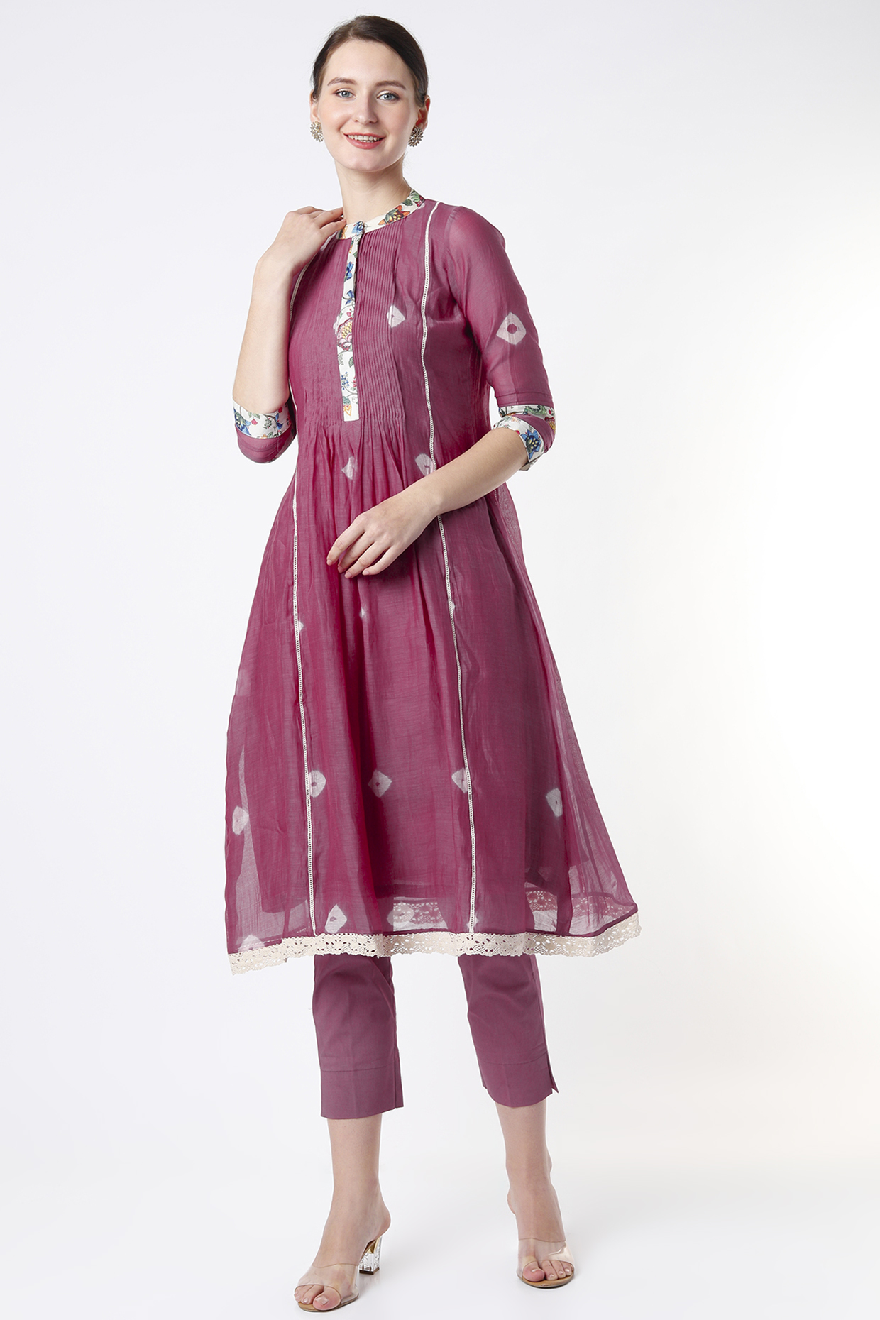 Rich Maroon Chanderi Pleated Kurta Set by Rosette at Pernia's Pop Up Shop