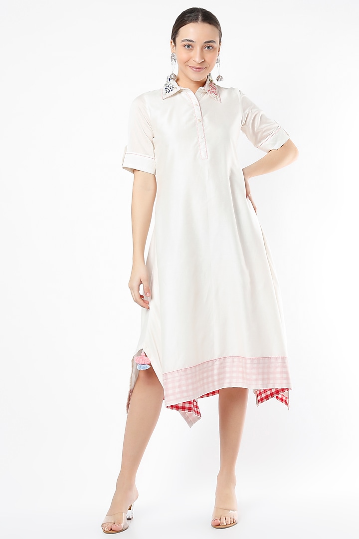 Ivory Embroidered Asymmetrical Dress by Rosette