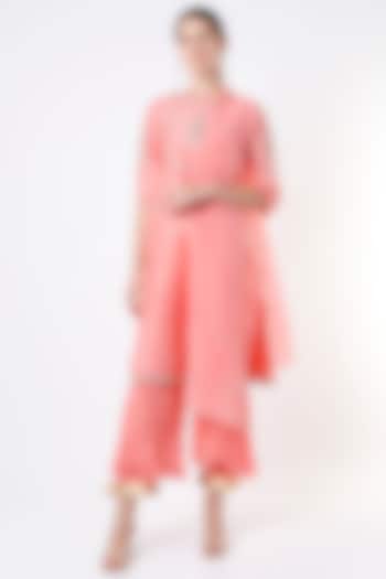 Rose Peach Crushed Double-Layered Sharara Set by Rosette at Pernia's Pop Up Shop