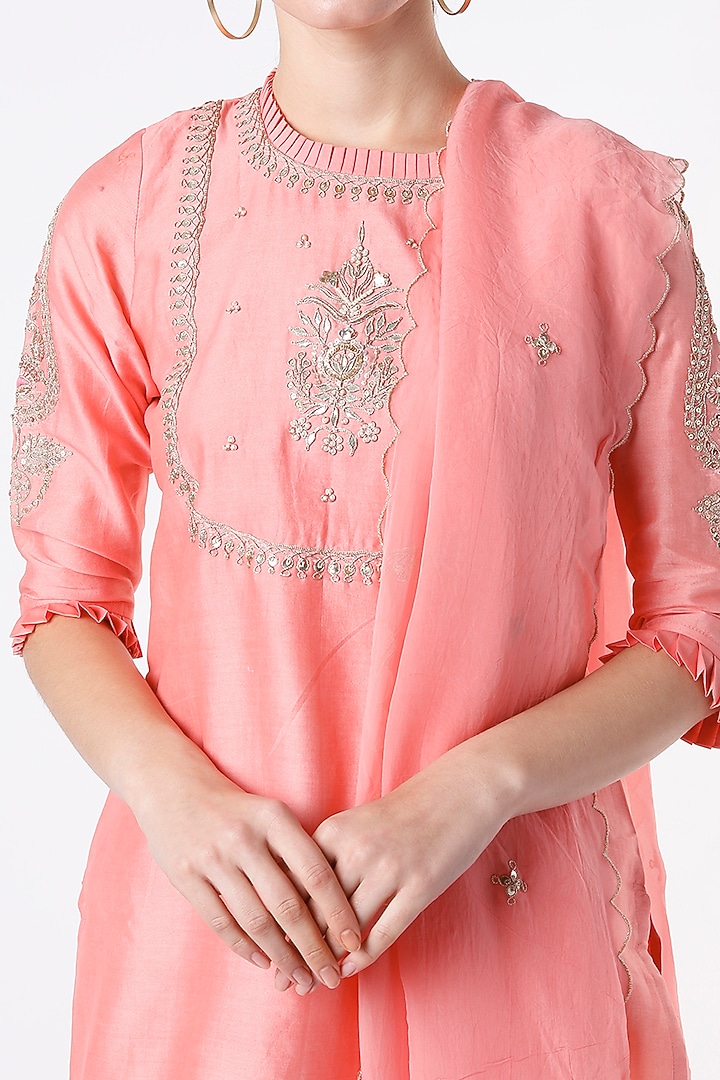 Rose Peach Crushed Double-Layered Party Wear Sharara Set by Rosette at Pernia's Pop Up Shop