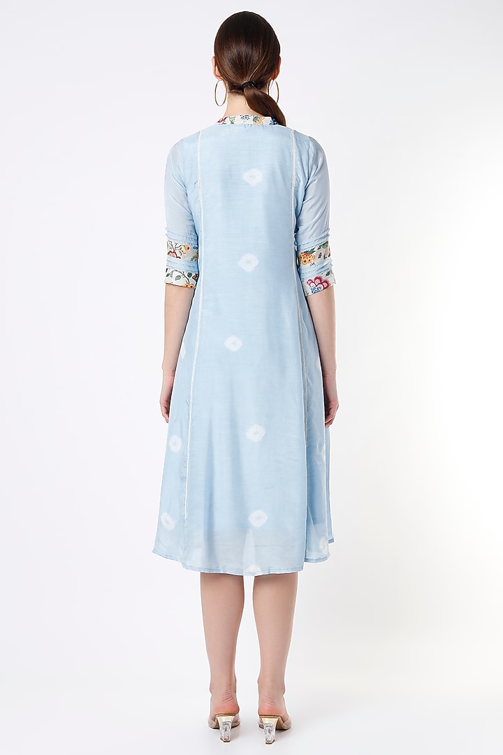Sky Blue Bandhej Printed Pleated Kurta by Rosette at Pernia's Pop Up Shop