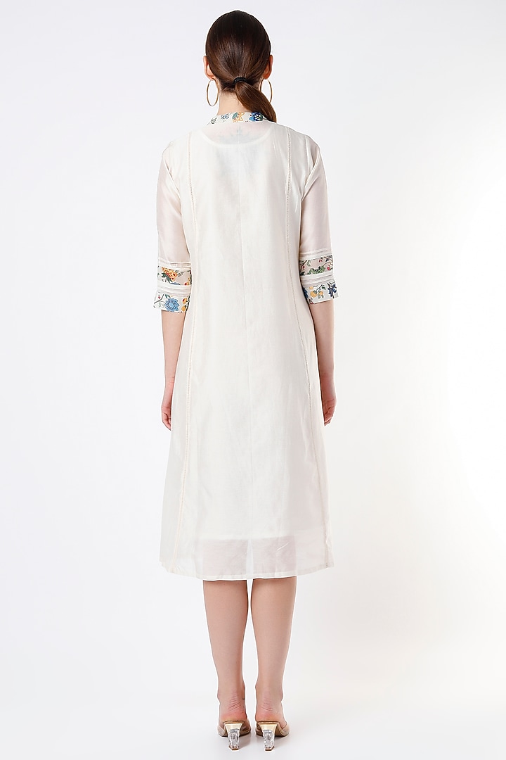 Ivory Pleated Chanderi Tunic With Slip by Rosette at Pernia's Pop Up Shop