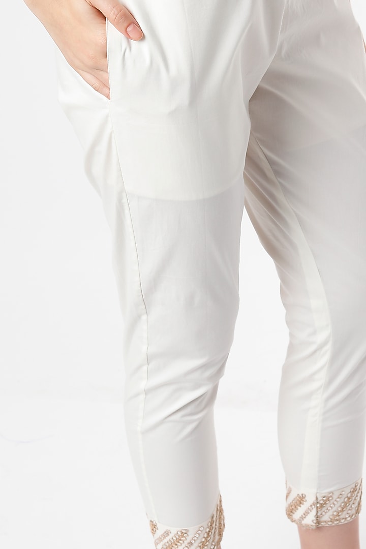 Beige Gota Embroidered Pants by Rosette at Pernia's Pop Up Shop