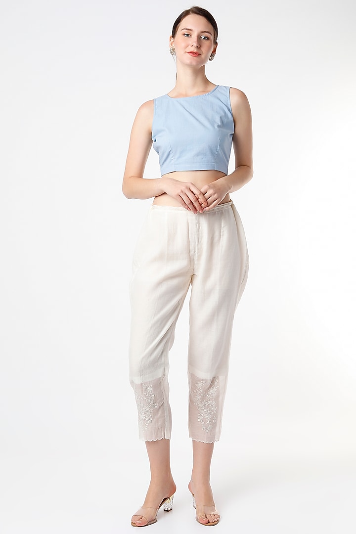 Beige Embroidered Pants by Rosette