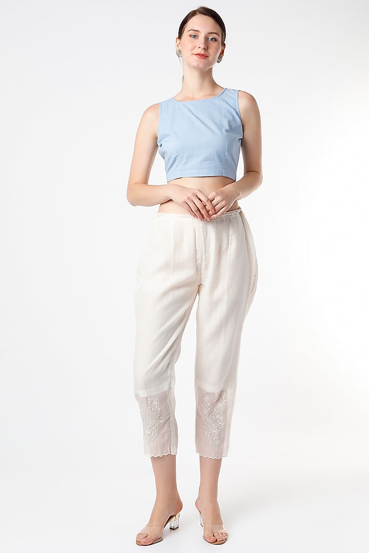 Beige Embroidered Pants by Rosette at Pernia's Pop Up Shop