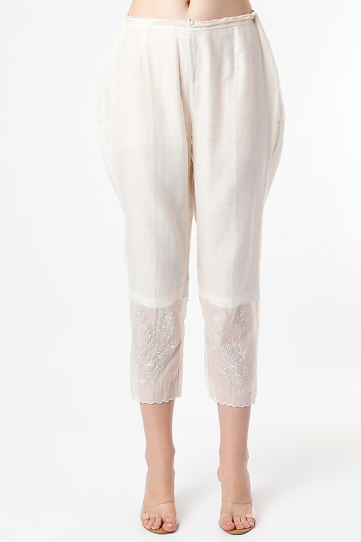Beige Embroidered Pants by Rosette at Pernia's Pop Up Shop