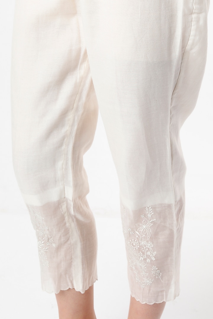 Beige Embroidered Pants by Rosette at Pernia's Pop Up Shop