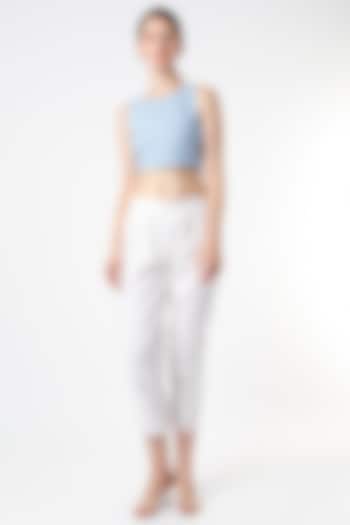 White Embroidered Pants by Rosette