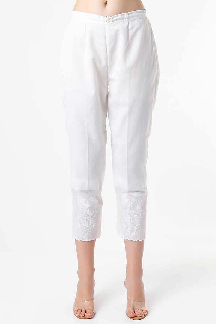 White Embroidered Pants by Rosette at Pernia's Pop Up Shop