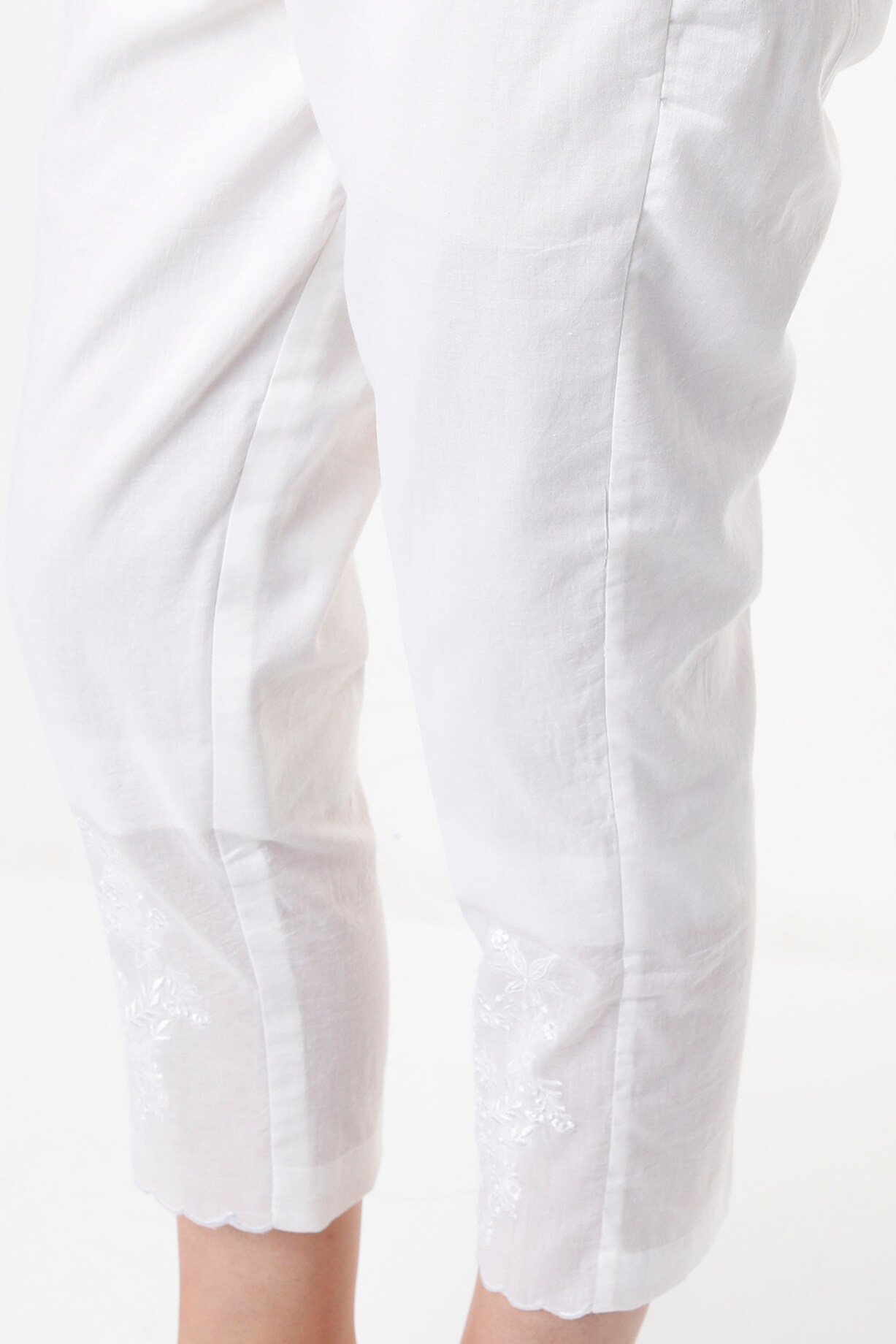 White Embroidered Pants