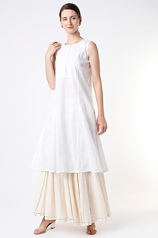 Beige Embroidered Crushed Sharara Pants by Rosette