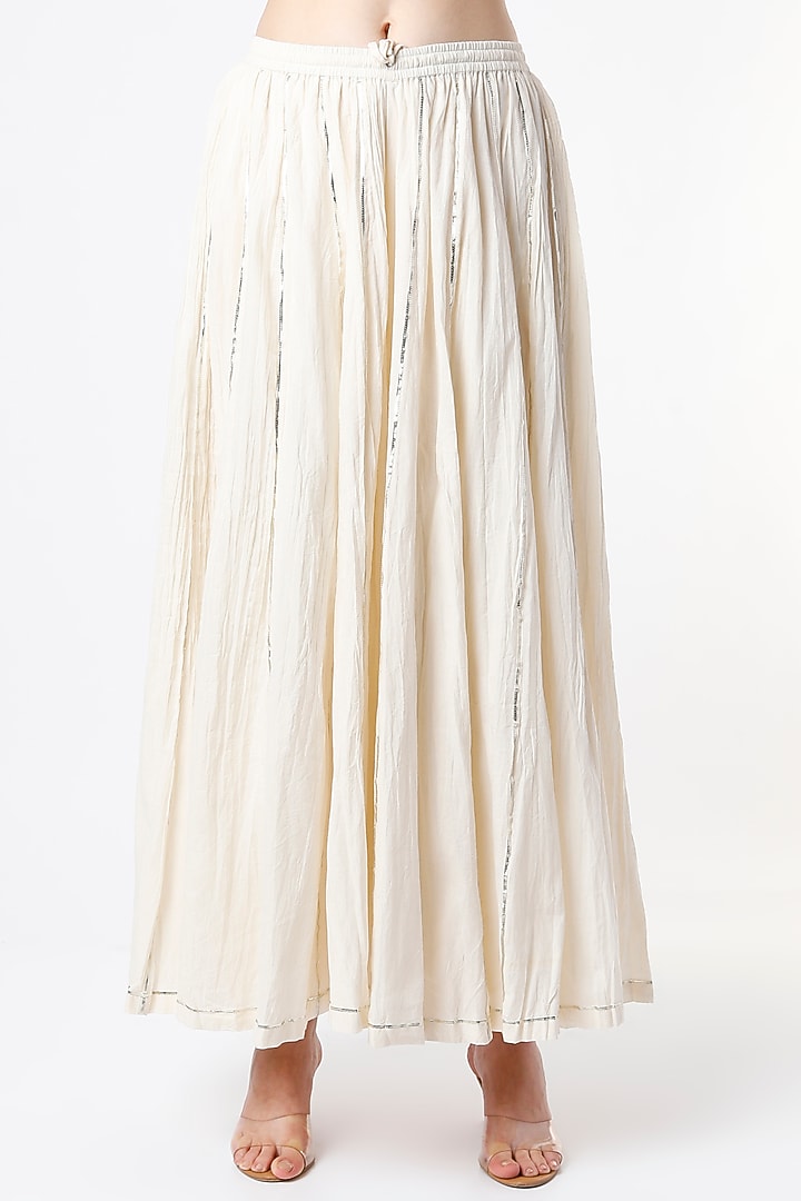 Beige Embroidered Crushed Sharara Pants by Rosette at Pernia's Pop Up Shop