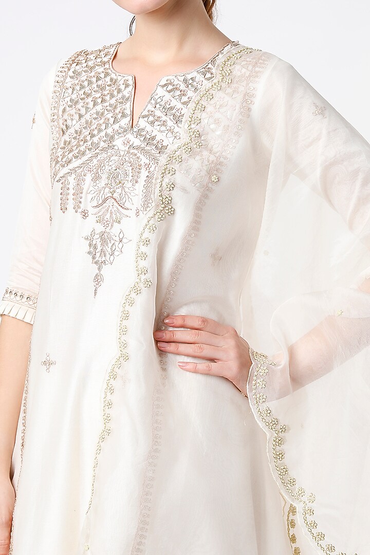 Ivory Embroidered Double-Layered Wedding Sharara Set by Rosette at Pernia's Pop Up Shop