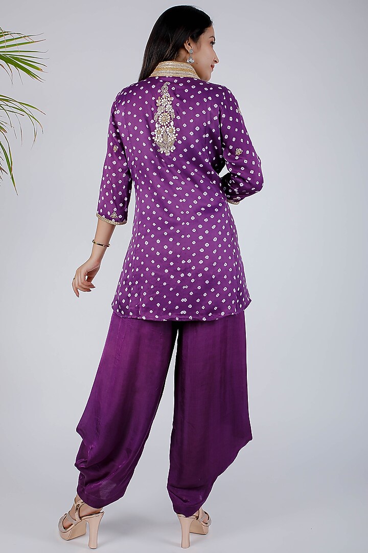 Purple Satin Bandhej Jacket Set by Rosette at Pernia's Pop Up Shop