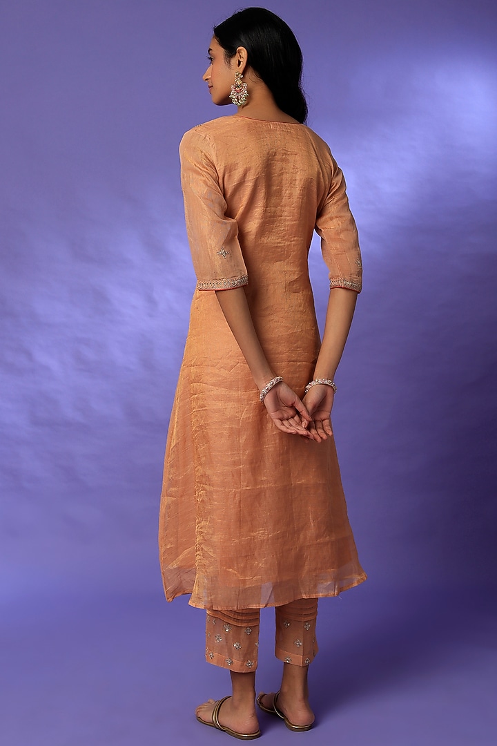 Nude Peach Embroidered Kurta Set by Rosette at Pernia's Pop Up Shop