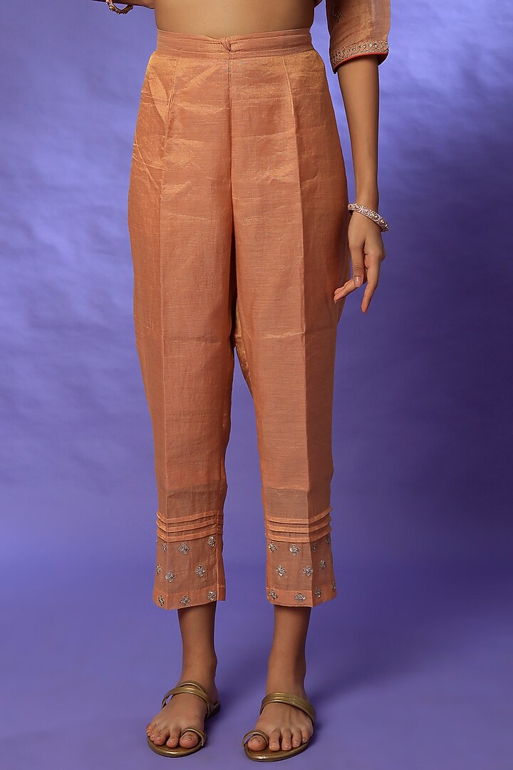 Nude Peach Embroidered Kurta Set by Rosette at Pernia's Pop Up Shop