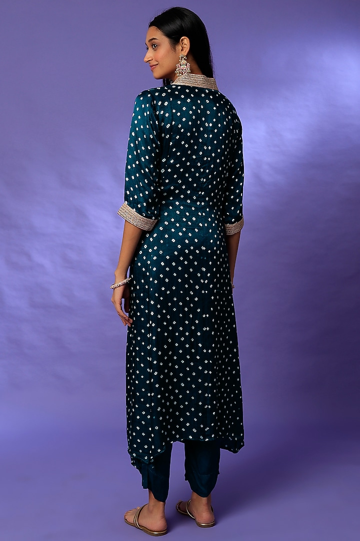 Cobalt Blue Bandhej Printed Kurta Set by Rosette at Pernia's Pop Up Shop