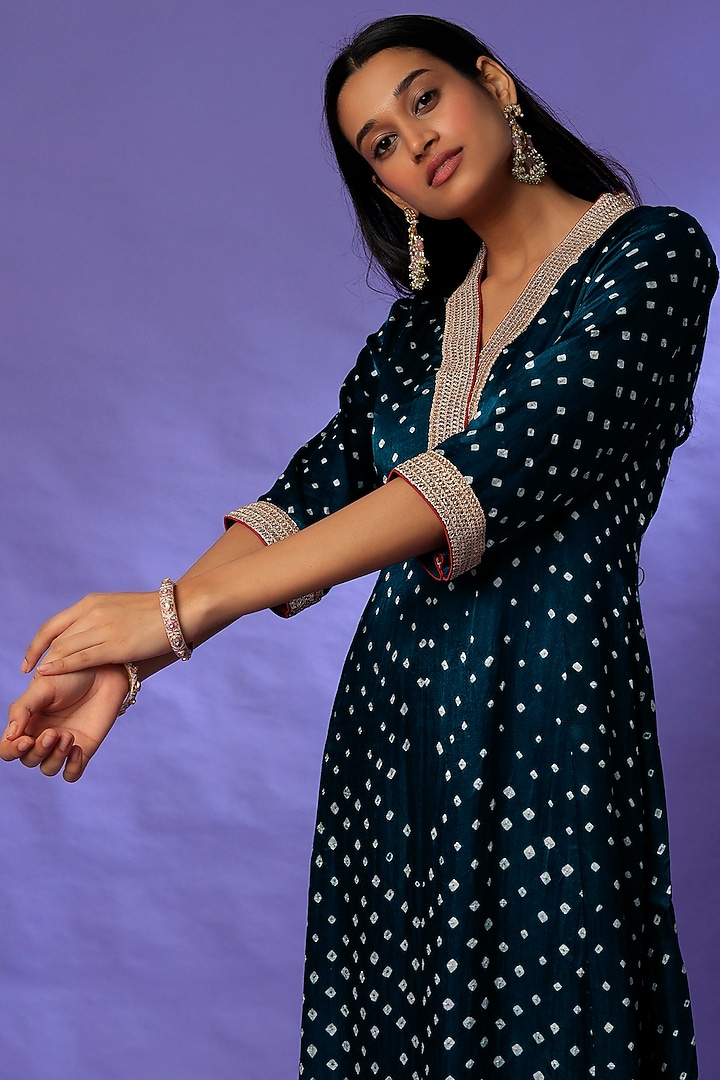 Cobalt Blue Bandhej Printed Kurta Set by Rosette at Pernia's Pop Up Shop