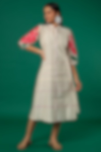 White Chanderi Pleated Dress by Rosette