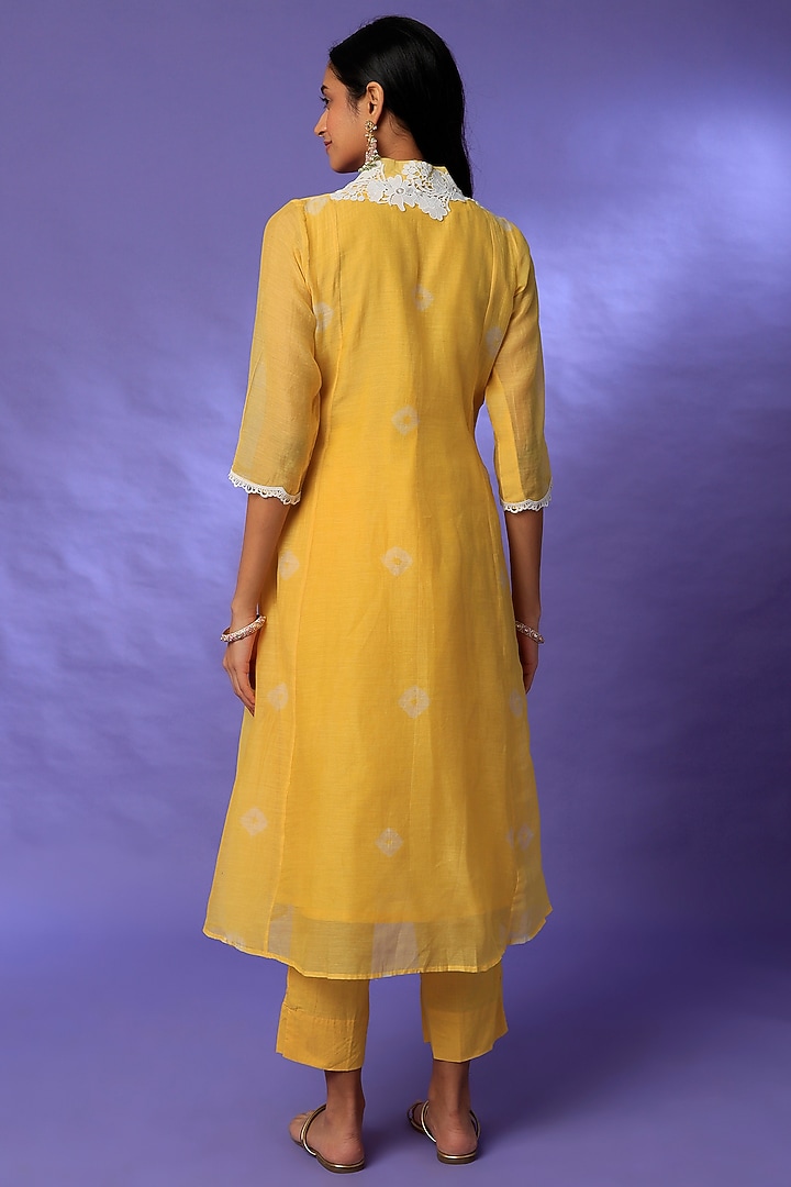 Yellow Chanderi Bhandej Kurta Set by Rosette at Pernia's Pop Up Shop