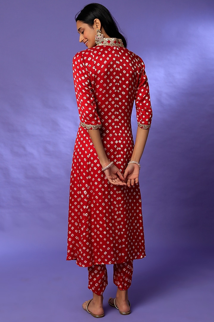 Red Satin Kurta Set by Rosette at Pernia's Pop Up Shop