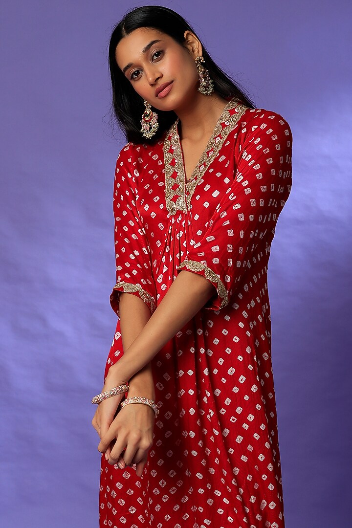 Red Satin Kurta Set by Rosette at Pernia's Pop Up Shop