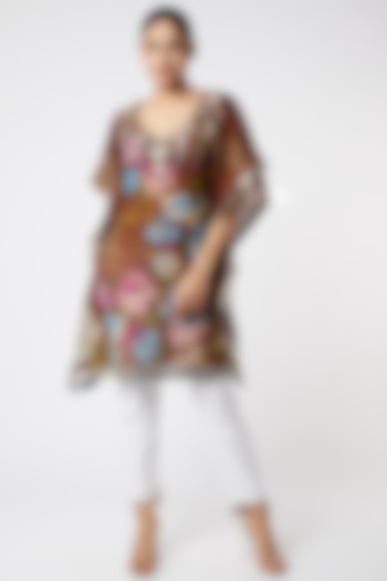 Brown Printed Kaftan Top by Rose Tree at Pernia's Pop Up Shop