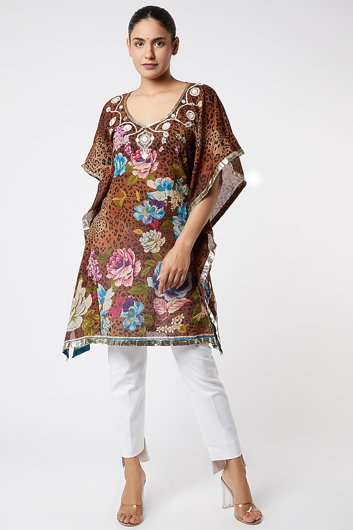 Brown Printed Kaftan Top by Rose Tree at Pernia's Pop Up Shop