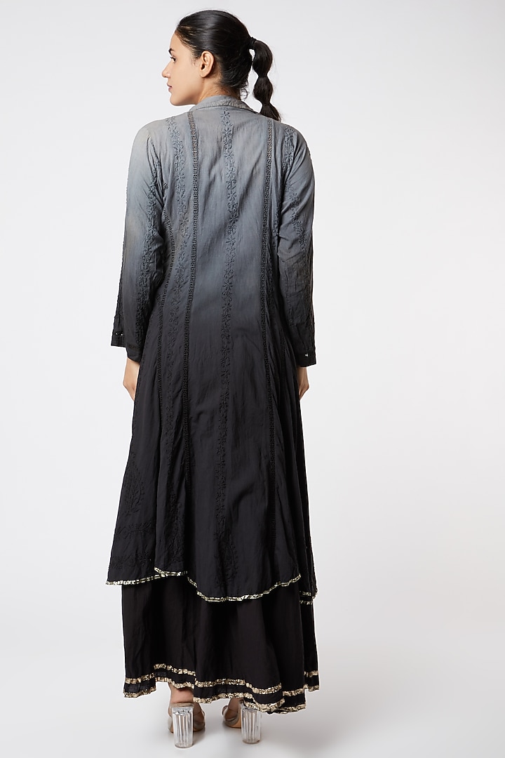 Black Embroidered Ombre Jacket Kurta by Rose Tree at Pernia's Pop Up Shop